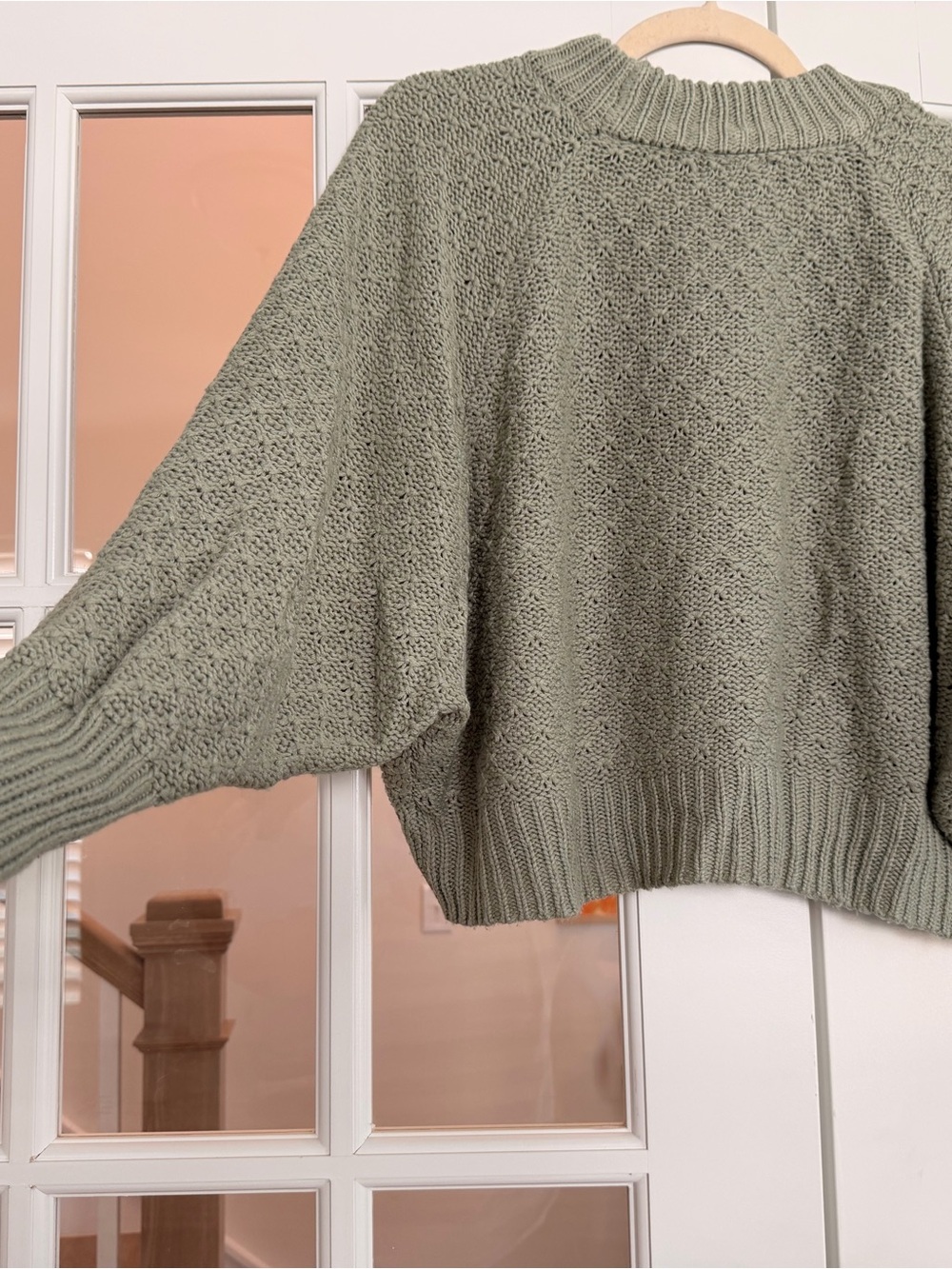 Moon & Madison XS Sage Green Cropped Cable Knit Sweater